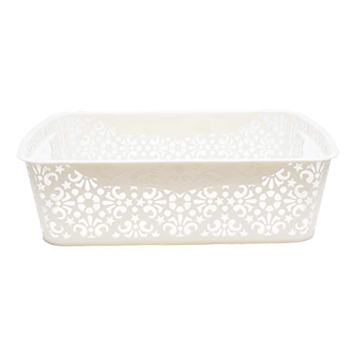 Image of Cutting Edge Essentials Plastic Storage Baskets /Shelf /Turkish Rack without Lid - Set of 2 for Fruit Vegetable Bathroom Stationary Home Basket with Handle (Cream, Medium)