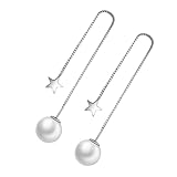 Beaupretty Pendientes de Perlas Largos de Plata con y para Mujer Diseño Elegante y Sencillo Joyería para Ocasiones Especiales