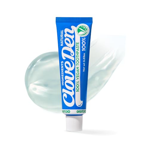 CloveDen Vegan Fluoride Toothpaste - Herbal Gum Care with Clove & Tea Tree Anti-Plaque & Tartar Control Targets Odor-Causing Bacteria Gentle for Sensitive Teeth SLS-Free Lemon Mint 3.52oz / 100g