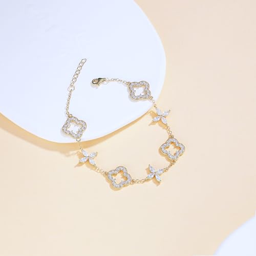 Eesphy Four Leaf Clover Bracelet for Women, 18K Gold Plated Brass Charm Bracelet with Cubic Zirconia, Clover Tennis Link, Lucky Jewelry Gift for Her Birthday,Mother's Day,Holiday by Eesphy - Used condition - Image 4