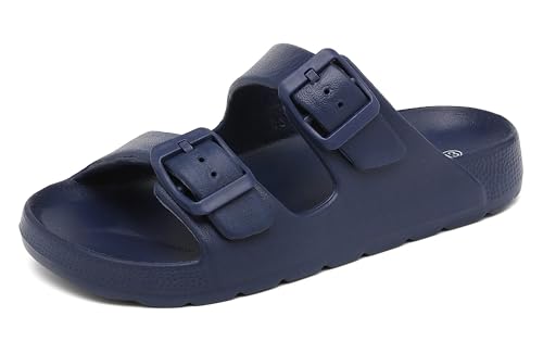 Image of INMINPIN Boys Girls Double Buckle Slide Sandals Comfort Beach Pool Shower Slippers Adjustable Indoor Outdoor Little Kid /Big Kid