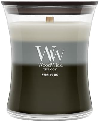 WoodWick Warm Woods Trilogy Tri-Scented Candle, Crackling Wick, 9.7oz
