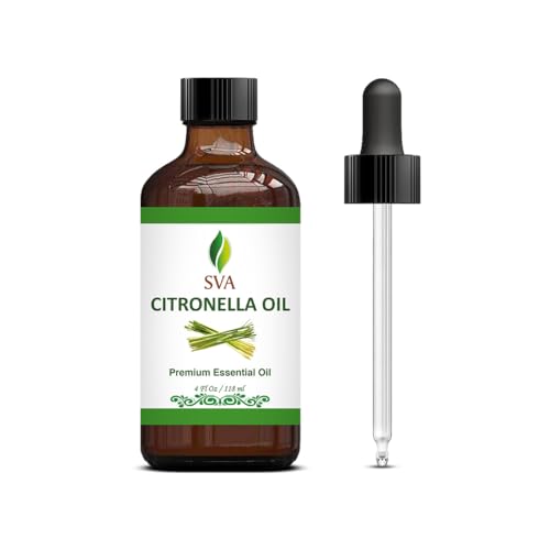 SVA Citronella Essential Oil – 4 Fl Oz – 100% Natural Citronella Oil – for Diffuser, Hair Care, Face, Skin Care, Aromatherapy, Scalp and Body Massage, Soap and Candle Making – with Dropper