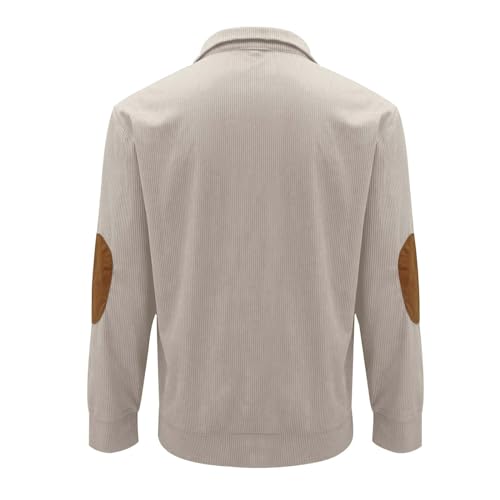 Men's Casual Corduroy Sweatshirt Long Sleeve Thermal Stand Collar Button Pullover Sweatshirts4