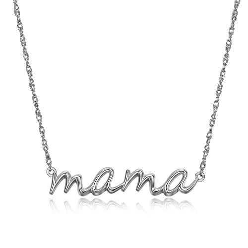 Image of MORGAN & PAIGE .925 Sterling Silver Rhodium or 18K Yellow Gold Plated Statement Dainty Necklace for Women, Hypoallergenic Mama Cursive Pendant Letter Necklaces for Women - 16in with 2in Extender Chain