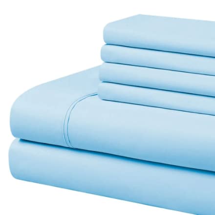 600 Thread Count (35cm) Deep Pockets – 100% Egyptian Cotton Bed Sheets 6 Piece Set, Hotel Quality & Breathable Cotton Sheets - Light Blue Solid, Super King Size.