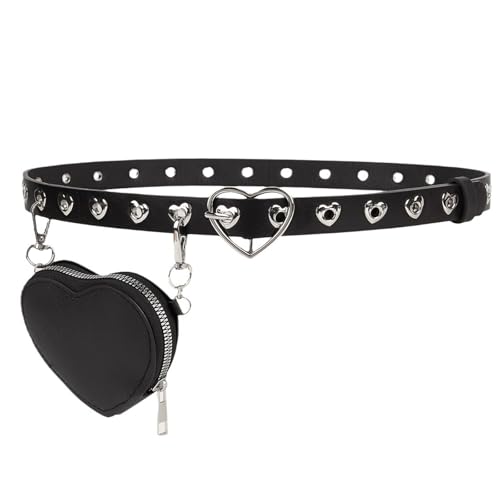 Grommet Belt Removable with Heart-shaped Wallet Pouch for Women Punk Rock Belt for Jeans Pants