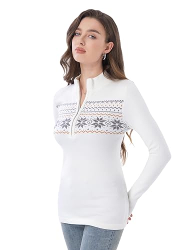 AmélieBoutik Women Fair Isle Quarter Zip Pullover Sweaters Long Sleeve Collared Fitted Knit Tops4