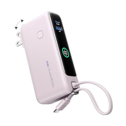 INIU 3-in-1 Portable Charger, 10000mAh 30W Fast Charging Power Bank, Built-in USB C Cable and Foldable AC Plug, Travel Essentials Battery Pack for iPhone 17 16 15, Samsung S25 S24, MacBook,