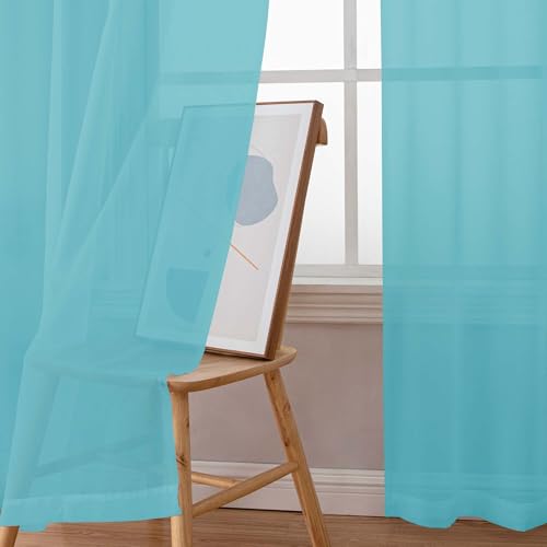Image of Chyhomenyc Extra Long Sheer Curtains 120 Inches Long 2 Panels Set, Light Filtering Voile Curtain Drapes for Floor to Ceiling Window Patio Sliding Door, 10FT, Aqua