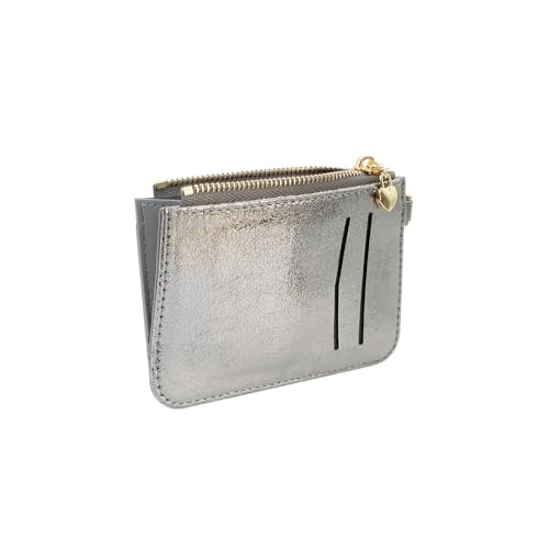 M-Plateau Key Chain Wallet Women, Credit Card Holder for Women with Metal Key Chain Ring for Car Keys,Ladies Mini Purse with ID Window and Zipper Pocket (Grey)3