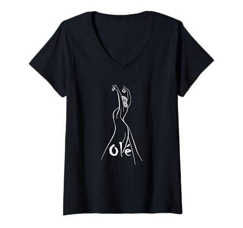 Mujer Bailarina Bailaora Española Flamenco Ole Camiseta Cuello V