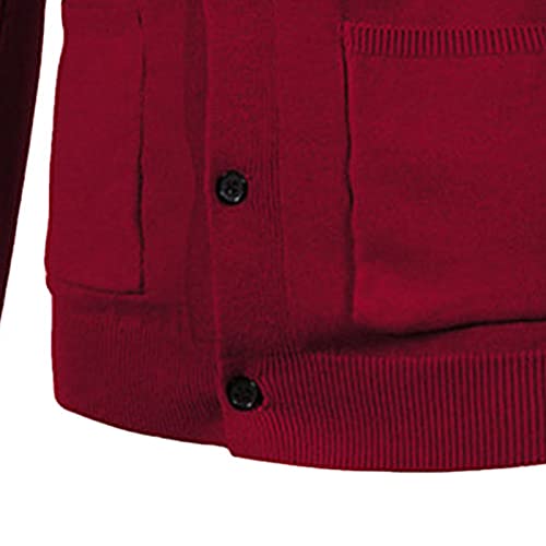 JEShifangjiusu Men's Cotton Cardigan Sweater Button Down V Neck Basic Knitted Sweater Lightweight Loose Fit Cardigan Overcoat, Wine Red, XX-Large2