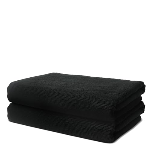 Lot de 2 Serviettes de Bain 70x140cm | Ensemble de Serviettes de Douche Grande Taille | 100% Coton Premium | Epais 500g/m2 | Linge de Bain Doux & Absorbant | Oeko-TEX | Marque Ôhm | Noir