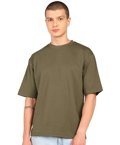 Image of Alan Jones Clothing Men's Oversized Solid T-Shirt | Premium Heavy Fabric | Crew Neck Casual Wear