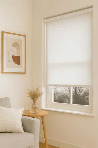 Image of Roller Blinds for Windows 63 Inch W X 48 Inch L | Light Filtering Roll-Up Shades Sun UV Protection for Home & Office White| Customised Size | Heavy Duty in 38 MM Pole
