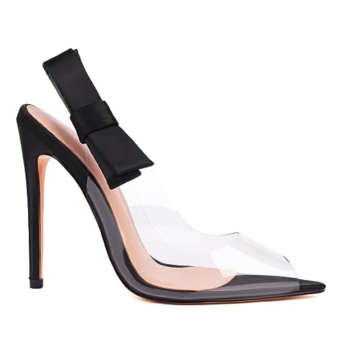 UP2STEP Women Fancy Transparent Peep Toe Side Bow Pumps Sexy High Heel Clear Slingback Stiletto Shoes2