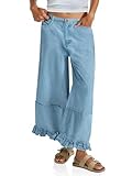 Cicy Bell Womens Ruffle Wide Leg Jeans Cropped Elastic High Waisted Baggy Denim Pants with Pockets...