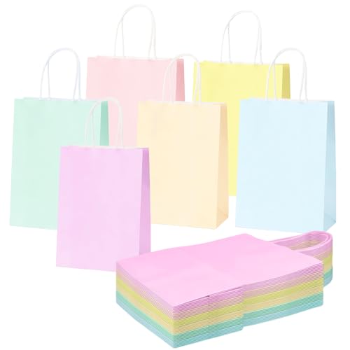 30 Bolsas de Regalo de Papel Pastel de Colores Mezclados para Niños, Adultos, Fiesta de Cumpleaños Pequeña de Macarrón, Bolsas de Golosinas, Bolsas de Dulces, Bolsas de Papel Kraft