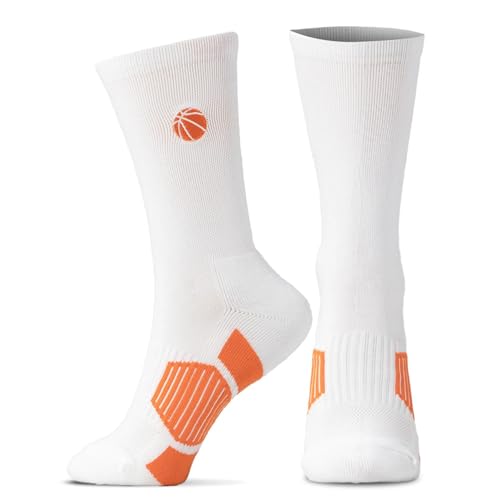 Image of ChalkTalkSPORTS Basketball Socks - Cushioned Mid-Calf Crew - Youth & Adult | Moisture-Wicking Performance Blend, Athletic Basketball Gear, Stay-Up Technology, Arch Support, Breathable, Boys and Men
