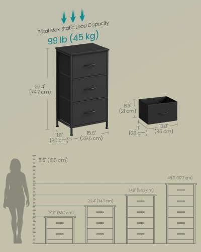 Image of SONGMICS BELLAH Collection - Dresser for Bedroom, Chest of Drawers, Storage Organizer Unit, Closet, Entryway, Steel, 3 Drawers, Modern, Ink Black and Ebony Black ULGS313B01S
