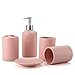 StMiYi Set di Accessori per Bagno,Ceramica,Set di 5 Pezzi di Accessori per Il Bagno in Ceramica -Include distributore di Sapone Liquido o lozione & portaspazzolino & Vetro & portasapone -Rosa