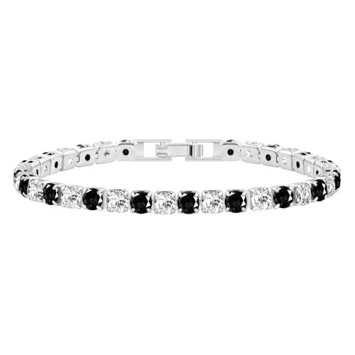 JunyiDIY Pulsera De Tenis Para Mujeres - 17 Cm Cristal Zirconia Blanca Y Negra Dos Tonos Con Dijes, Cumpleaños Año Nuevo Para Esposas Y Madres