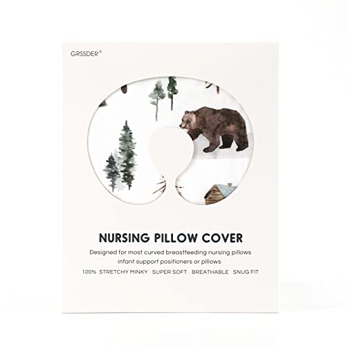 Image of GRSSDER Nursing Pillow Cover Stretchy Minky Removable Nursing Covers for Breastfeeding Pillows, Ultra Soft Comfortable Slipcover for Boy and Girls, Jungle Bear /Rainbow