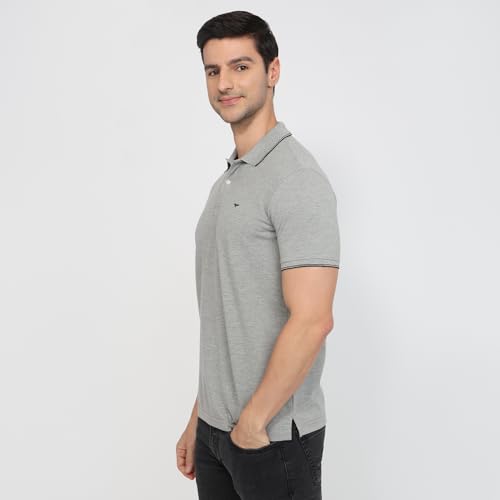 Image of Park Avenue Men Slim Fit Solid Pattern Cotton Polyester Blend Half Sleeve Polo Neck Casual T-Shirt