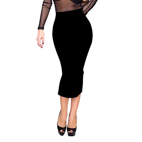 Elastic High Waist Back Split Midi Bandage Skirt