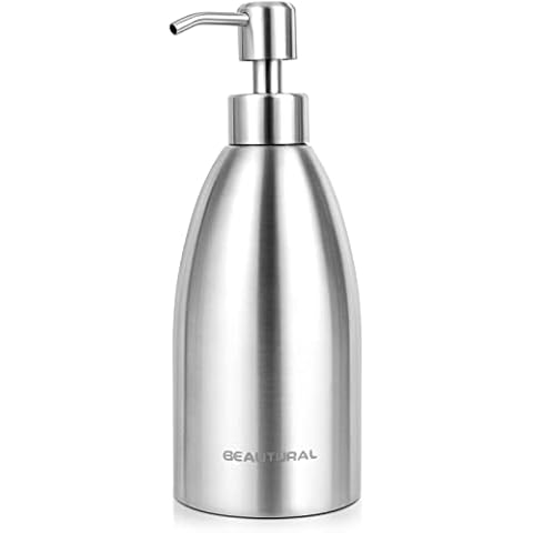 BEAUTURAL Stainless Steel Countertop Soap Dispenser 15.2 Oz, Rust-Proof Liquid Soap Pump Bottle for Kitchen, Bathroom and Countertop Hand Dish Lotion[Upgraded Version] Cover