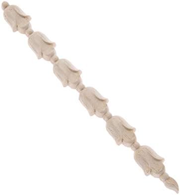 4Pcs Mouldings Carved Wooden Corner Applique Onlay Modern Unpainted Long Piece Vertical with 5 Same Carved Flowers 22x3.5cm