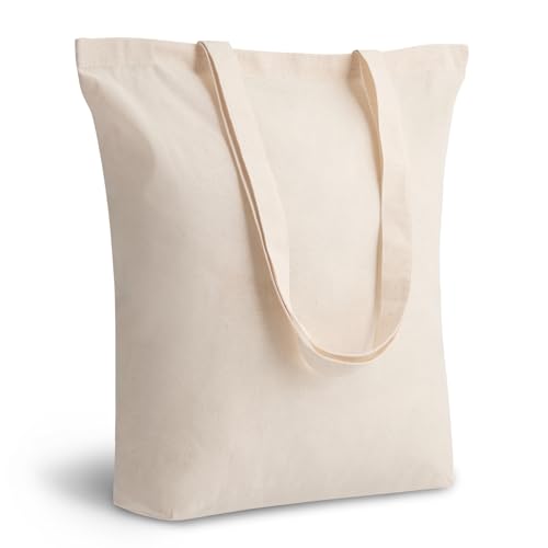 TOPDesign 1-Pack Cotton Tote Bag with 4 Gusset 15x16x4 Economical Lightweight Reusable Grocery Shopping Cloth Bags Bulk Blank Plain Totes for DIY Vinyl Sublimation Gift (Natural)