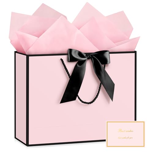 Image of JMANNI Pink Gift Bags with Handles, 14.6 inch Large Gift Bags with Tissue Paper