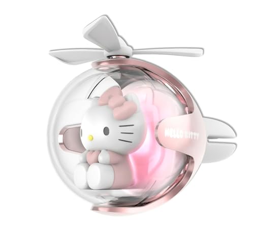 Image of Kitty Car Air Freshener, Cute Pink Cat Pilot Air Vent Clip Interior Accessory, with 6 Color Changes, Rotating Propeller Car Air Outlet Fan, Creative Cartoon Car Air Freshener