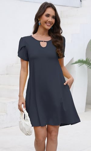 Image of COSSEN Women's Casual T Shirt Dress V-Neck Short Sleeves Swing Dresses Birthday Party Summer Travel Beach with Pocket