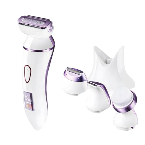 Kit afeitadora eléctrica mujer 4 en 1 morada con recortador de cejas USB