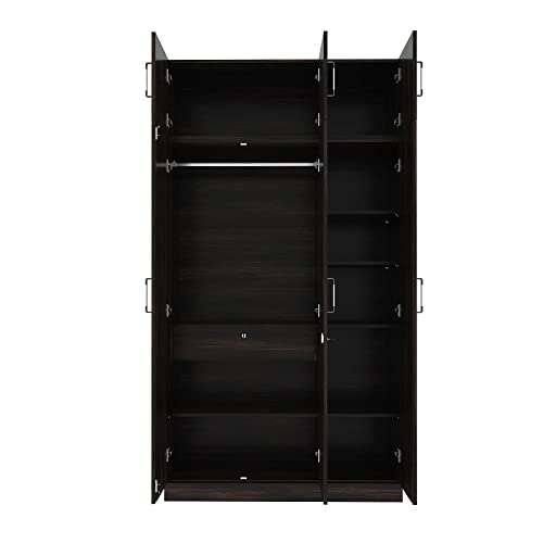Image of Wakefit Wardrobe | 1 Year Warranty | Engineered Wood Almirah, Cupboard for Clothes Storage | 3 Door, Mirror, 1 Drawer, 1 Hanging Space | Gingham - Dark Brown