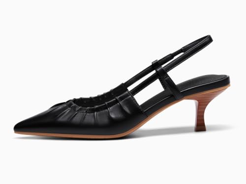 Image of Coutgo Women Slingback Kitten Heels Pointed Toe Slip On Pleated Dress Shoes