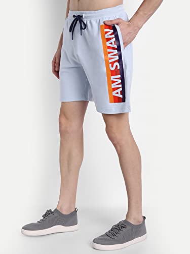 Image of AM SWAN Mens Premium Cotton Colourblocked Printed Stylish Comfort Knee Length Shorts