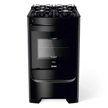 Fogão Consul 4 bocas preto com mesa de vidro e grades individuais super estáveis - CFO4VBE BIVOLT