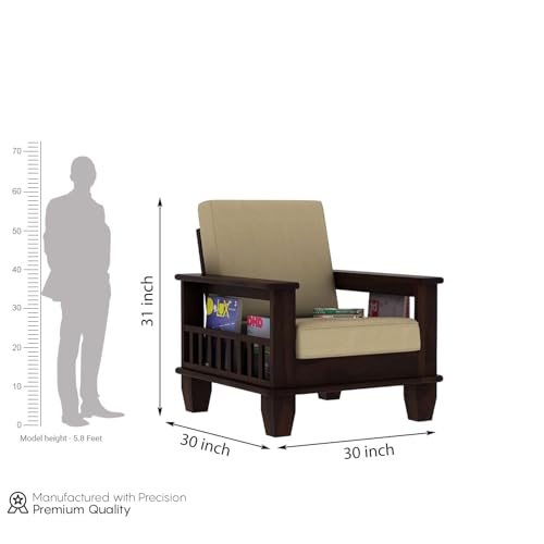 Image of Solid Sheesham Wood 5 Seater Sofa Set for Living Room Hall Office Hotel Wooden 3+1+1 Seater Sofa Furniture (Walnut Finish)
