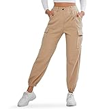 ZAFUL Women's Chain Flap Pockets High Waisted Jogger Pants Khaki