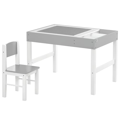 HOMCOM 2 in 1 Kids Table and Chair Set for Toddlers Children Multi Activity Desk with Chair Storage Space Grey