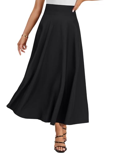 Rooscier Women's Elastic High Waist Tie Knot Back A-Line Flared with Pockets Long Skirt3