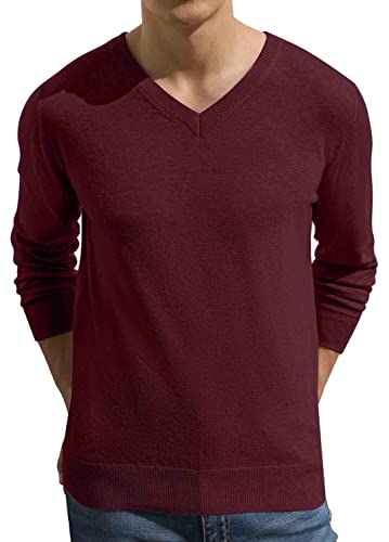 Sailwind Pullover Herren Strickpullover Lässig V Ausschnitt Weiche Männer Sweater Winter Pulli Langarmshirt (Weinrot L)