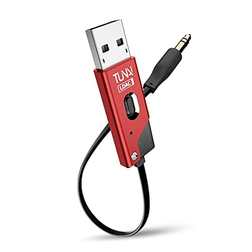 TUNAI Firefly Chat LDAC Bluetooth AUX Adapter - Trådlös Bluetooth 5.0 mottagare med handsfree för bil och hemmastereo (röd)