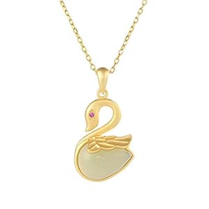 Sterling Zilveren Ketting Verzilverd Goud Kleine Zwaan Nefrietsteen Onsterfelijk Vrouwelijk Temperament Klassieke Verfraaiing Roze Ketting, gouden nefriet, Sterling zilver