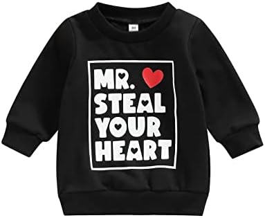 Infant Sweatshirt Toddler Crewneck Sweater Newborn Hoodies Baby Boy Girls Clothes Letter Printed Fall Spring Pullover (Black-Mr Steal Your Heart, 0-6 Months)