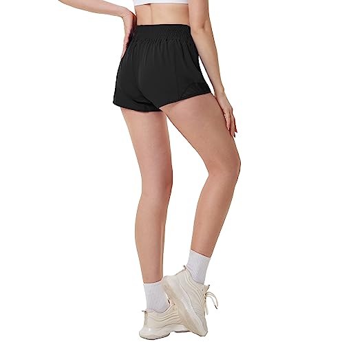 Aurefin High Waisted Athletic Shorts for Women, Womens Plus Size Running Workout Shorts with Liner and Zip Pocket 4 inch4